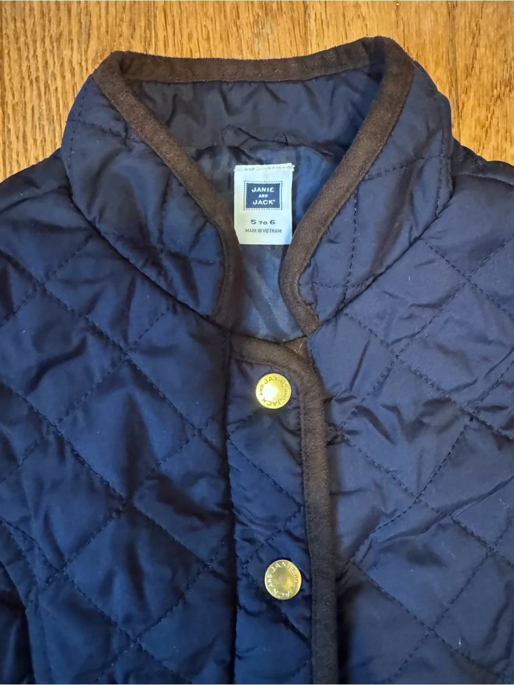 Janie and Jack Navy Quilted Peplum Vest with Brown Trim